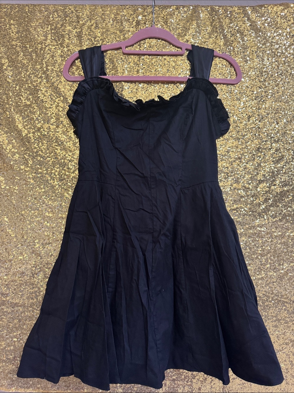 Great Condition Free People Mini Black Dress Size Medium Ruffled Trim